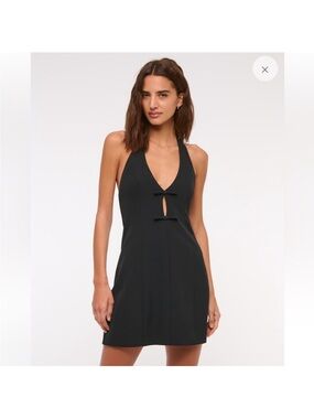 NWT Abecrombie & Fitch Black Halter Mini Dress with Front Bow Detail